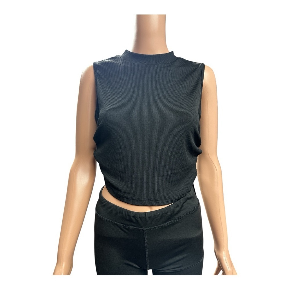 Dressin - NWT - Black Sleeveless Women's Ribbed Cinched Crop Top